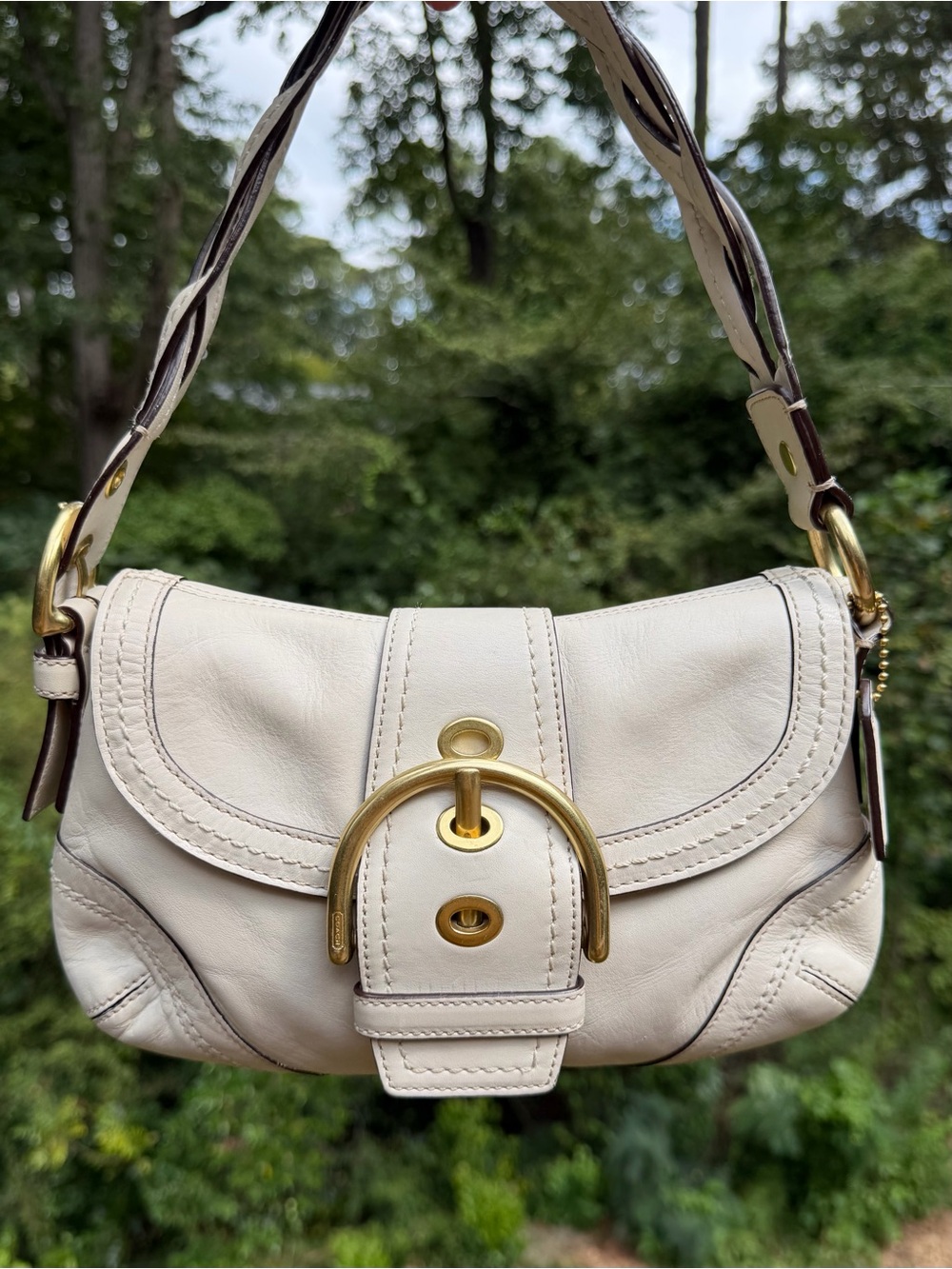 Coach Vintage Y2K Soho Braided Strap Small Flap Leather Shoulder Bag White 10317